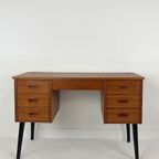 Scandinavisch Vintage Teak Fineren Bureau Faset thumbnail 2