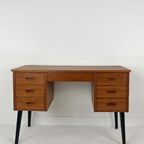 Scandinavisch Vintage Teak Fineren Bureau Faset thumbnail 4