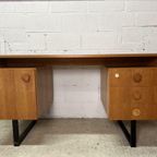 Vintage Bureau / Desk Met Zwart Stalen Frame thumbnail 6