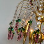 Vintage Murano Kroonluchter Roze Druiven Hanglamp Kristal thumbnail 3