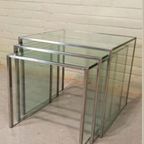 Vintage Glas En Chrome Mimiset Nesting Tables Bijzettafels thumbnail 14