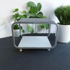 Vintage Chromen Bijzettafel / Barcart Met Fumé Glas thumbnail 7