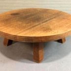 Vintage Massief Eiken Wabi Sabi Brutalist Salontafel, Rond thumbnail 10