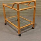 Vintage Boho Bamboe En Glas Trolley Barcart Serveerwagen thumbnail 9