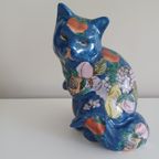 Handgeschilderd Keramische Kat. Vintage Chinoiserie. thumbnail 5