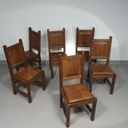 6 X Brutalist Solid Oak Chairs Mid Century thumbnail 3