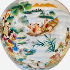 Vintage Xl Chinese Gemberpot Geisha’s Bloemen Blauw Goud thumbnail 5