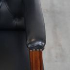 Tijdloze Zeer Donkerblauwe/ Zwarte Rundleren Chesterfield Bureaustoel Op Wieltjes thumbnail 7