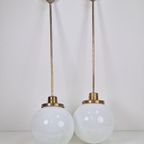 Set 2 Vintage Art Deco Bol Hanglamp Schoollamp Koper Stang thumbnail 2