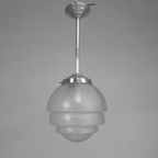 Art Deco Hanglamp Met Getrapte Glazen Bol, Jaren 30 thumbnail 3