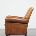 Grote, Stoere En Comfortabele Vintage Cognac-kleurige Schapenleren Fauteuil/armchair thumbnail 6