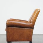 Grote, Stoere En Comfortabele Vintage Cognac-Kleurige Schapenleren Fauteuil/Armchair thumbnail 6