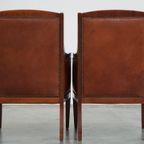 Statige, Luxe Set Van 2 Cognac Kleurige Rundlederen Art Deco Design Fauteuils thumbnail 4