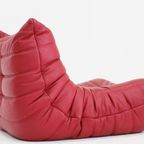 Togo Armchair Red Leather By Michel Ducaroy For Ligne Roset thumbnail 7