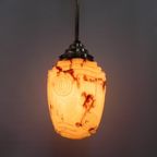 Art Deco Hanglamp Met Gemarmerde Glazen Kap thumbnail 6