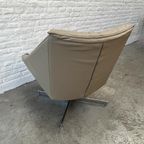 Midcentury Design Draaifauteuil, Leer Beige/Grijs Chroom thumbnail 4