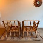 Rotan Bamboe Palm Leaf Bank 2 Fauteuils Vintage thumbnail 10