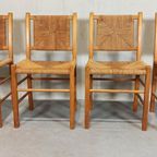 Set Van 4 Vintage Hout En Riet Eetkamerstoelen thumbnail 13