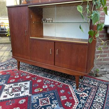 Vintage Jaren Buffetkast Wandkast Highboard Met Vitrine