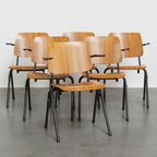 Set Van 6 Vintage Jaren ’60 Dutch Design Marko School/kantine/eetkamerstoelen Met Armleuningen thumbnail 7