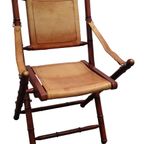 Vintage Faux Bamboo Teak And Leather Safari Folding Chair. thumbnail 12