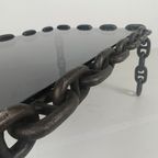 Vintage Brutalistische Zwarte Ijzeren Kettingschakel Salontafel Met Origineel Gerookt Glas, Jaren 70 thumbnail 14