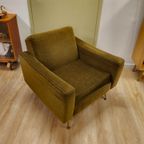 Vintage Fauteuil Stoel Ribstof Groen Messing thumbnail 4