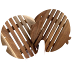 2 Vintage Houten Vis Pan Onderzetters thumbnail 2