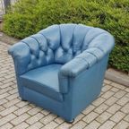 Vintage Leren Club Seat Chesterfield Look Blauw thumbnail 3