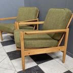 Set Of Arm Chairs In Green Fabric And Wood 1960s thumbnail 12