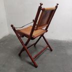 Vintage Faux Bamboo Teak And Leather Safari Folding Chair. thumbnail 3