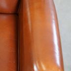 Correcte, Comfortabele, Luxe Engelse Stijl Oorfauteuil Gemaakt Van Cognac Kleurig Rundleer thumbnail 9