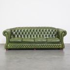 Comfortabele, Groene, Rundlederen Ruime 3 Zits Engelse Chesterfield Bank thumbnail 2