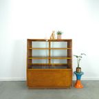 Fineer Toonbank, Winkel Vitrine Met Schuifdeuren, Vintage Vitrinekast thumbnail 2
