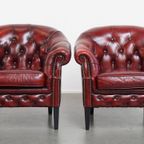 Unieke Set Van 4 Mooie Engelse Rundleren Chesterfield Clubfauteuils In Een Gevlamde Rode Kleur thumbnail 15