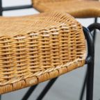 Leuke Set Van 4 Vintage Design Eetkamerstoelen Van Frederick Weinberg Van Gietijzer En Riet thumbnail 14
