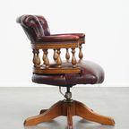 Rode Rundleren In Hoogte Verstelbare Chesterfield Bureaustoel In Engelse Stijl thumbnail 3