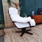 Vintage Design Fauteuil Wit Leer Houten Poot Draaifauteuil thumbnail 16