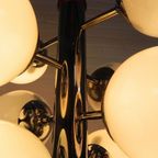 Chromen Vintage Hanglamp Met 9 Witte Glazen Bollen, Jaren, 60 thumbnail 29