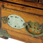Chinese Juwelenkist Sierraden Doos Jade Palissander Messing Vintage thumbnail 7