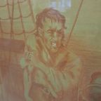 Rode Krijt Tekening Piraten Gedateerd 1939 thumbnail 2