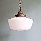 Grote Art Deco Hanglamp, Conisch Wit Opaline, 1920-30 thumbnail 2