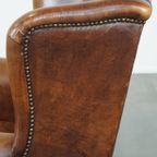 Comfortabele, Charmante Schapenleren Oorfauteuil Met Mooie Kleuren En Een Prachtig Patina thumbnail 12