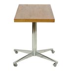 Vintage Salontafel Bijzettafel Houten Blad Chroom Wielen 90Cm thumbnail 5