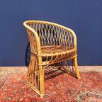 Vintage Jaren Vijftig Rotan Fauteuil, Rieten Stoel, Boho thumbnail 3