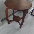 Vintage Bijzettafel Salontafel Rond Bruin Eiken thumbnail 5