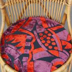 Set Van 4 Subtiele En Charmante Vintage Jaren ’60 Rotan Boho Stoelen Met Gestoffeerde Zitting thumbnail 7