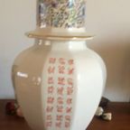 Mooie Vintage Italiaanse In Chinese Stijl  Dekselpot  Met Rode Pauwen; thumbnail 13