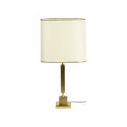 Koperen Hollywood Regency Tafellamp Met Witte Kap Messing Goud thumbnail 4