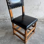 Set Of 8 Wooden And Leather Antique Flemish Chairs. thumbnail 5